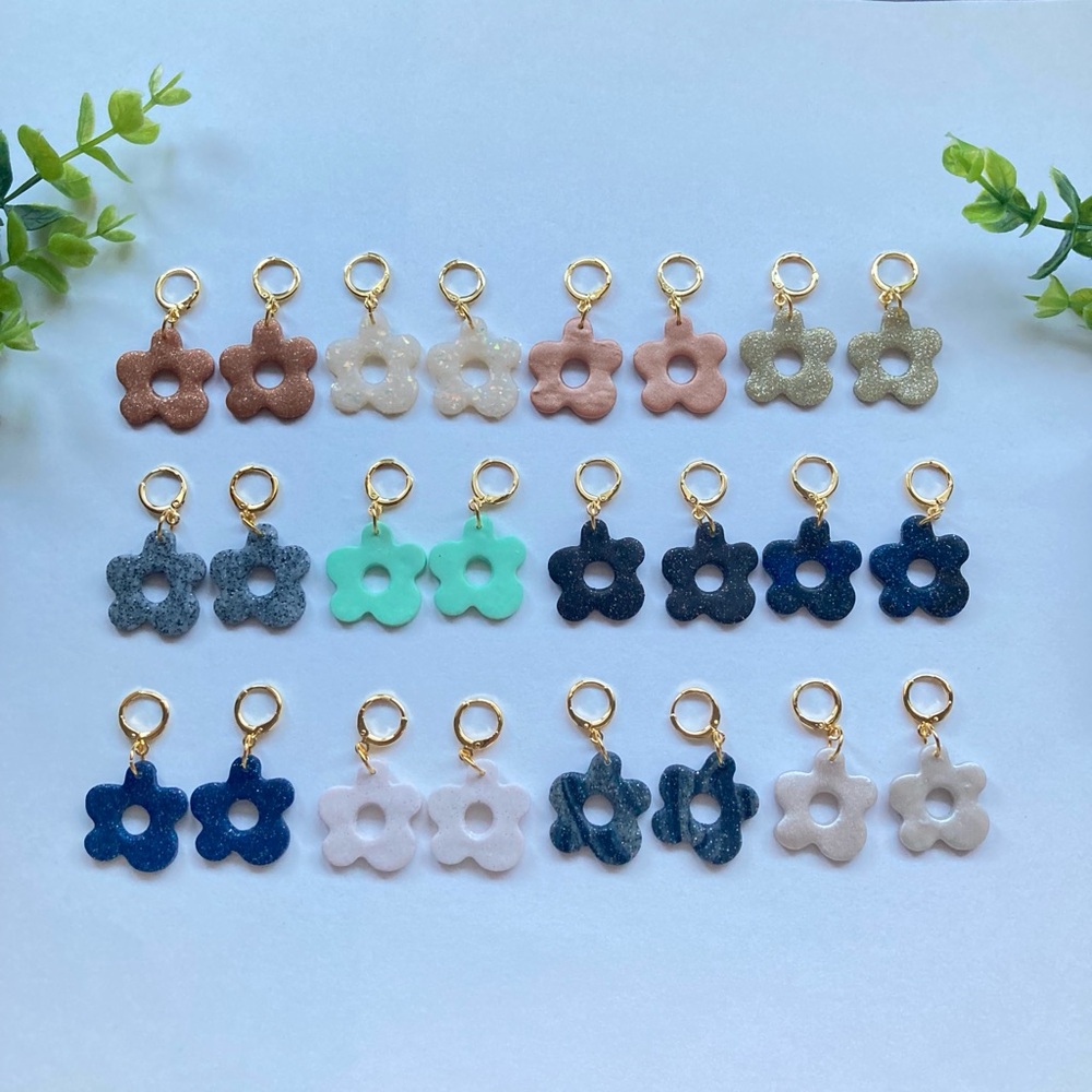 Groovy Flower Polymer Clay Earrings-Hypoallergenic Huggie Earrings, Handmade-NEW